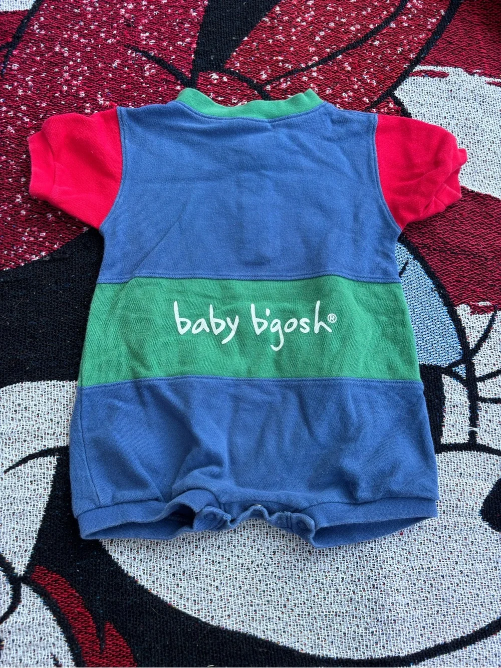 VINTAGE BABY B GOSH BLUE RED GREEN ANIMAL THEME ONE PIECE OUTFIT SIZE 18 MONTHS
